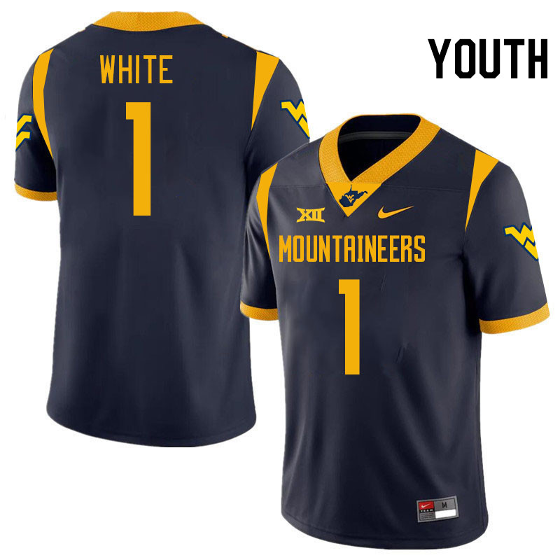 Youth #1 Jahiem White West Virginia Mountaineers College 2024 New Uniforms Football Jerseys Stitched